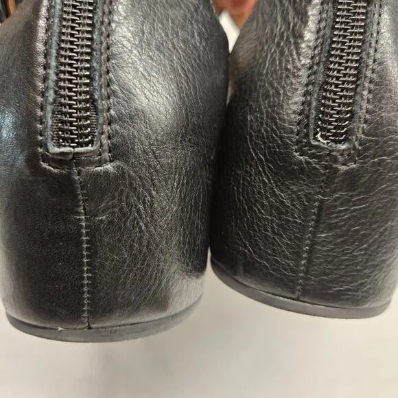 Gentle Souls Gisele Black Leather T-Strap Wedge Sandal Back Zipper, Size 9.5