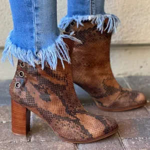 Genuine Leather Snake Print Grommet Engineer Boots