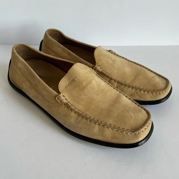 GEOX Respira Mens Driving Loafers Brown Leather Moc Toe Size 41 / US 8