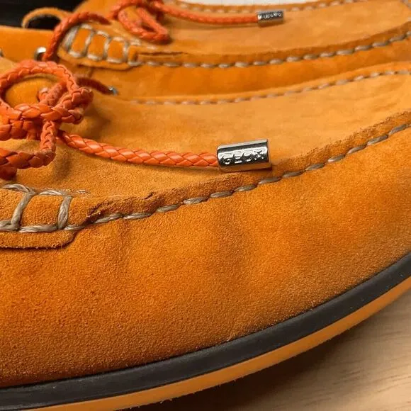 Geox Respira Suede Moccasins Driving Loafers Men Size 45/US12 Orange/Sienna