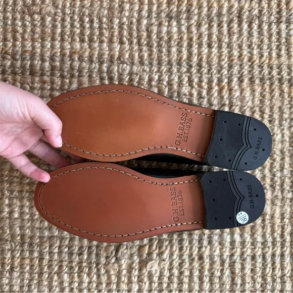 GH Bass Black Leather Penny Loafers