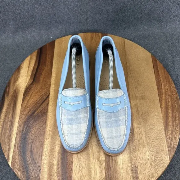 G.H Bass Weejuns Whitney plaid Blue Penny Loafers Women Size 8.5 Leather