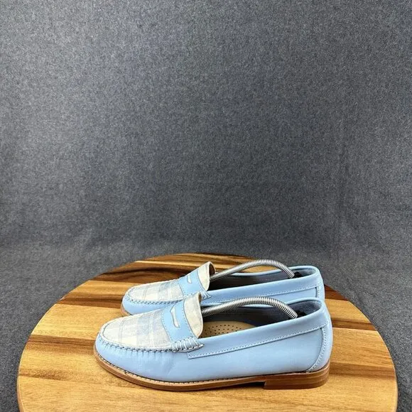 G.H Bass Weejuns Whitney plaid Blue Penny Loafers Women Size 8.5 Leather