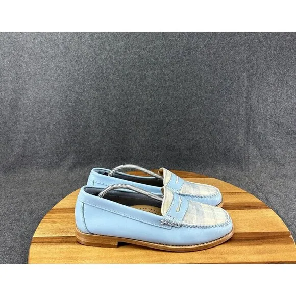 G.H Bass Weejuns Whitney plaid Blue Penny Loafers Women Size 8.5 Leather