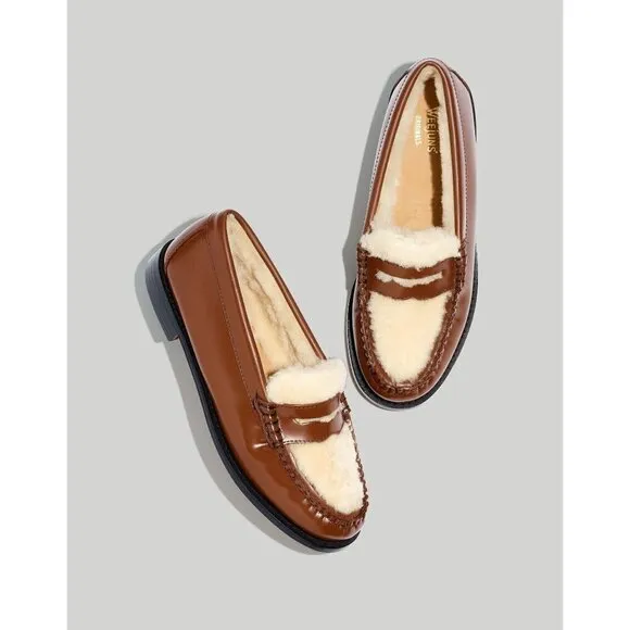G.H.BASS Whitney Shearling Lined Penny Loafers Weejuns Size 6.5 Leather NEW