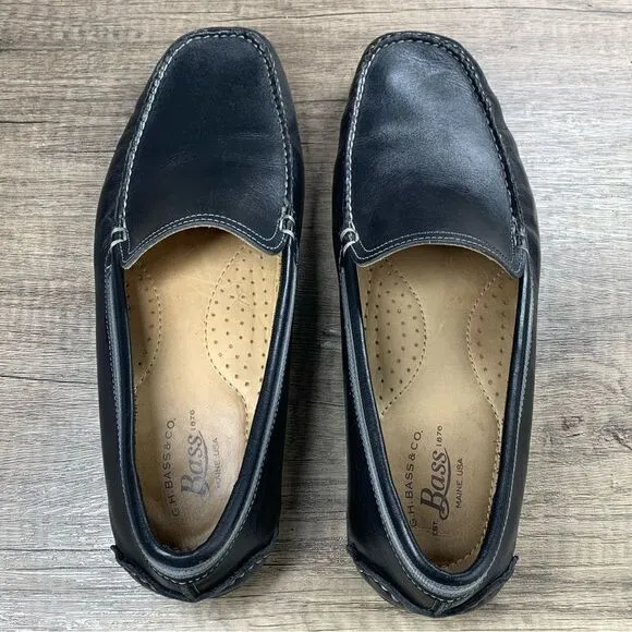 G.H. Bass~Men’s~”Wheldon Grosgrain”~Black Leather Driving Loafers~Size 10M