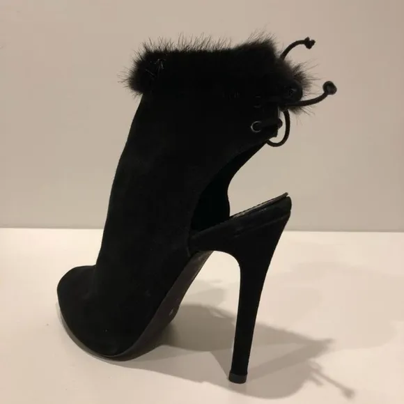 Giambattista Valli Real Mink Fur Trim Suede Sandal