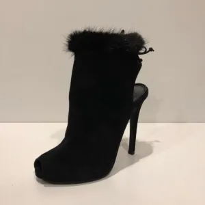 Giambattista Valli Real Mink Fur Trim Suede Sandal