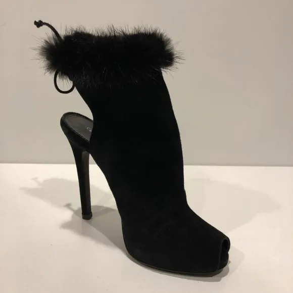 Giambattista Valli Real Mink Fur Trim Suede Sandal