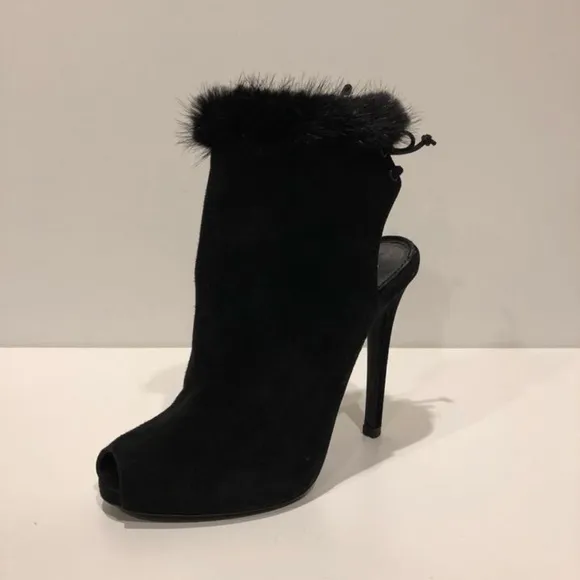 Giambattista Valli Real Mink Fur Trim Suede Sandal