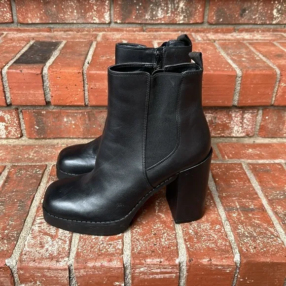 Gianni Bini Ah Mazed Black Leather Platform Block Heel Chelsea Boots Size 9.5