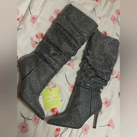Gianni bini calf length rhinestones heeled boots