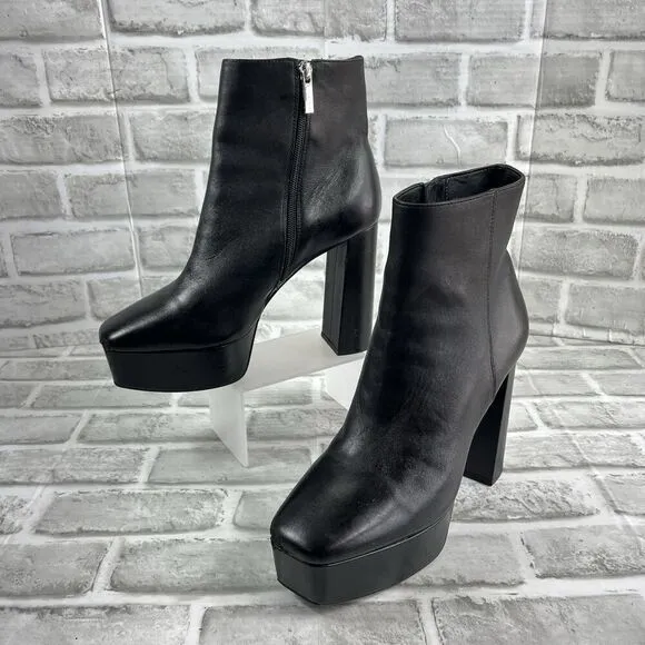 Gianni Bini Kiran Women’s Size 9 Black Leather Platform Chunky Goth Boots