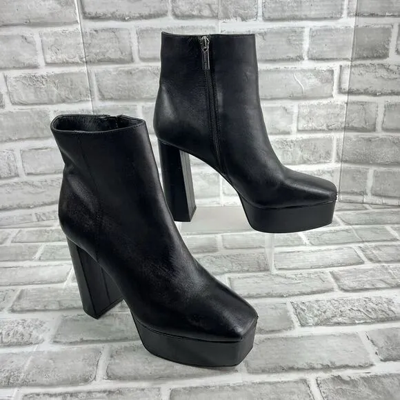 Gianni Bini Kiran Women’s Size 9 Black Leather Platform Chunky Goth Boots