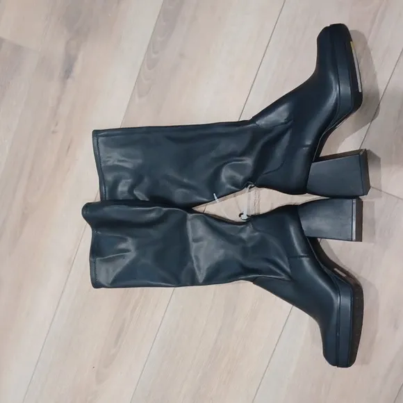 GIANNI BINI NEW CHUNKY BLACK STRETCH FABRIC PLATFORM BOOTS NEW 10