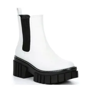 Gianni Bini Ridliegh White Leather Chunky Chelsea Boots Size 9.5