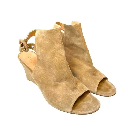 Gianvito Rossi Suede Peep-Toe Wedge Sandal 39.5