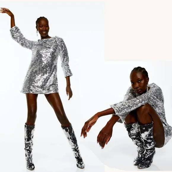 💥GLAMOROUS💥Silver Sequin Open Back Mini Dress