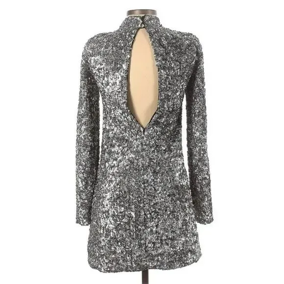 💥GLAMOROUS💥Silver Sequin Open Back Mini Dress