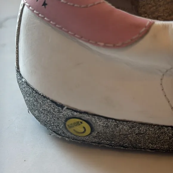 GOLDEN GOOSE Old School Leather Grip-Strap Glitter-Sole Sneakers size 35 us 5