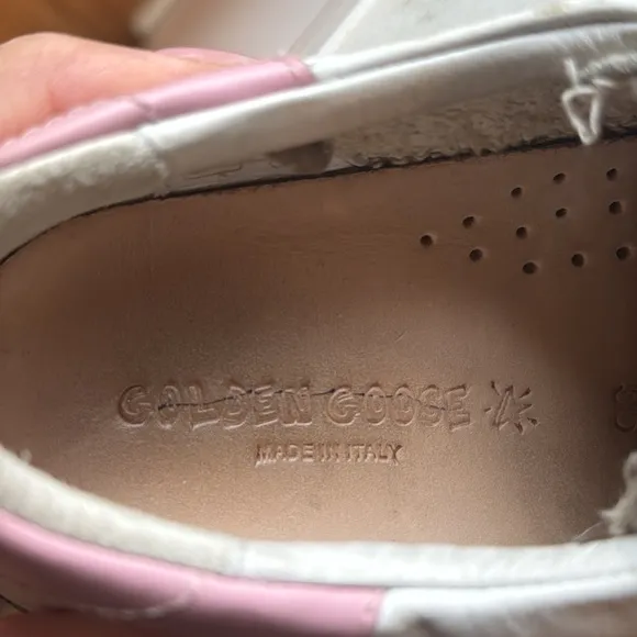 GOLDEN GOOSE Old School Leather Grip-Strap Glitter-Sole Sneakers size 35 us 5
