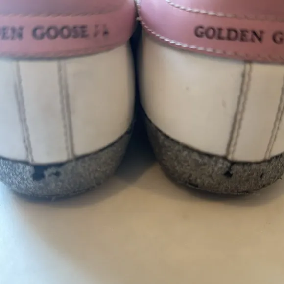 GOLDEN GOOSE Old School Leather Grip-Strap Glitter-Sole Sneakers size 35 us 5