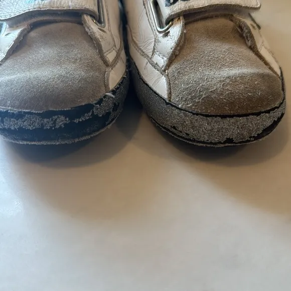 GOLDEN GOOSE Old School Leather Grip-Strap Glitter-Sole Sneakers size 35 us 5