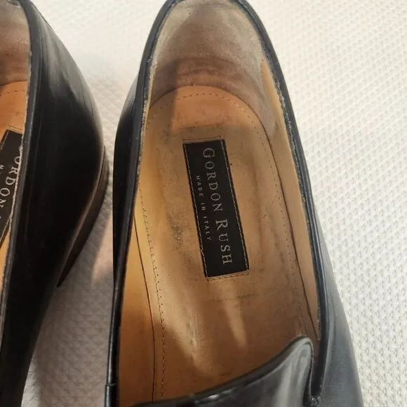Gordon Rush Black Leather Loafers 10.5 Made In Italy Driving Shoes Slip On