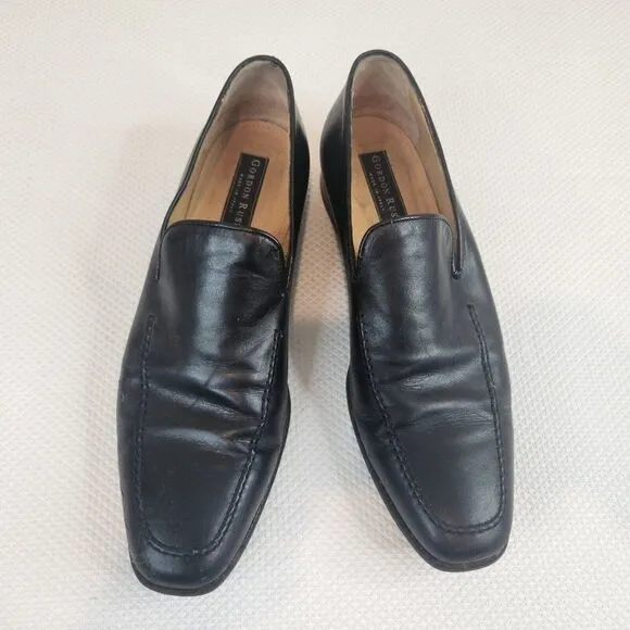 Gordon Rush Black Leather Loafers 10.5 Made In Italy Driving Shoes Slip On