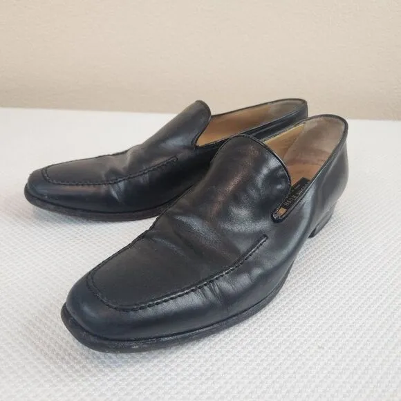Gordon Rush Black Leather Loafers 10.5 Made In Italy Driving Shoes Slip On
