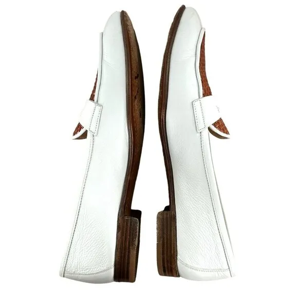 Gravati Two Tone White and Brown Woven Leather Penny Loafers Women's Size 8.5