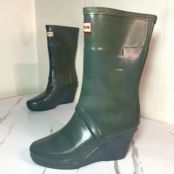 Grey Hunter Mid Calf Wedge Rain Boots Kellan USE 5
