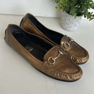 Gucci Bronze/Gold Horsebit Driving Loafers