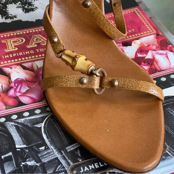Gucci Caramel Leather Bamboo Tassel Open Toe Sandal
