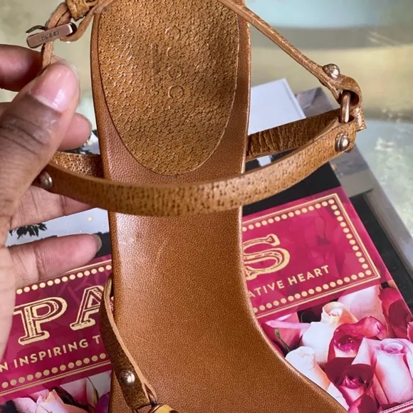 Gucci Caramel Leather Bamboo Tassel Open Toe Sandal