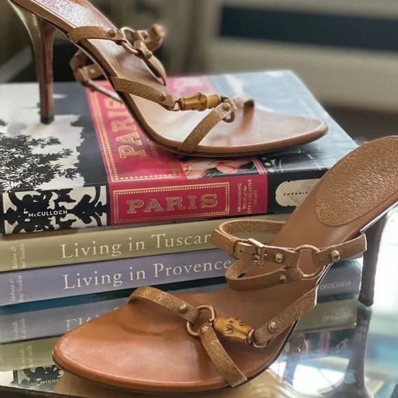 Gucci Caramel Leather Bamboo Tassel Open Toe Sandal