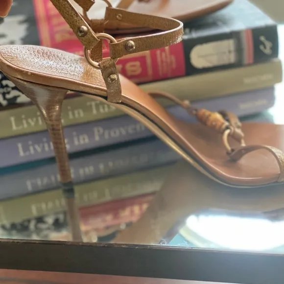 Gucci Caramel Leather Bamboo Tassel Open Toe Sandal