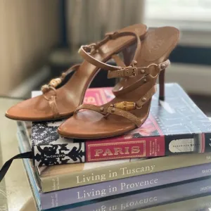 Gucci Caramel Leather Bamboo Tassel Open Toe Sandal