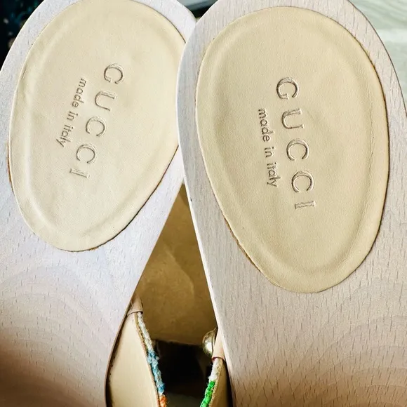 Gucci Floral Print Wooden Heels Sandals