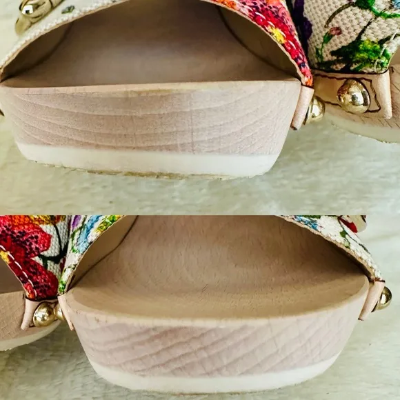 Gucci Floral Print Wooden Heels Sandals
