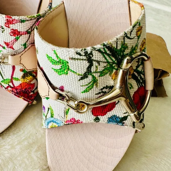 Gucci Floral Print Wooden Heels Sandals