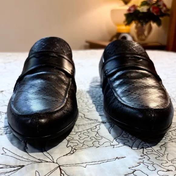 GUCCI Hilary Lux Diamante Men’s Black Leather  Penny Loafers EU 42.5 US 9 ❤️