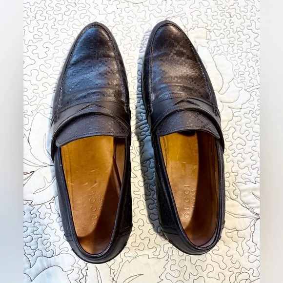 GUCCI Hilary Lux Diamante Men’s Black Leather  Penny Loafers EU 42.5 US 9 ❤️