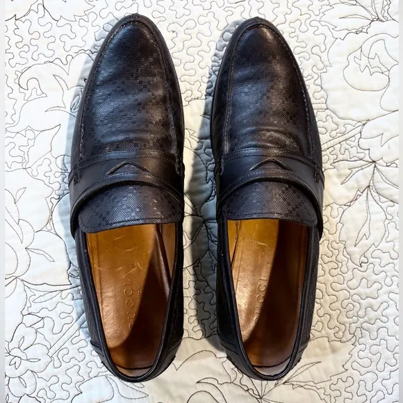 GUCCI Hilary Lux Diamante Men’s Black Leather  Penny Loafers EU 42.5 US 9 ❤️