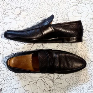 GUCCI Hilary Lux Diamante Men’s Black Leather  Penny Loafers EU 42.5 US 9 ❤️