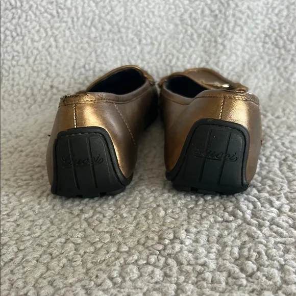 GUCCI metallic gold horsebit bamboo driving loafers moccasins