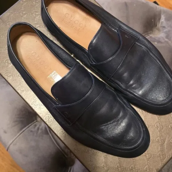 GUCCI Nappa Leather Loafers Men's 7 Blue Ultra Soft Driving Moccasin