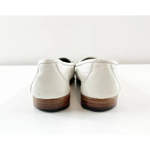 Gucci Vintage Horsebit Ostrich Leather Driving Loafers Flats White 36 / 6