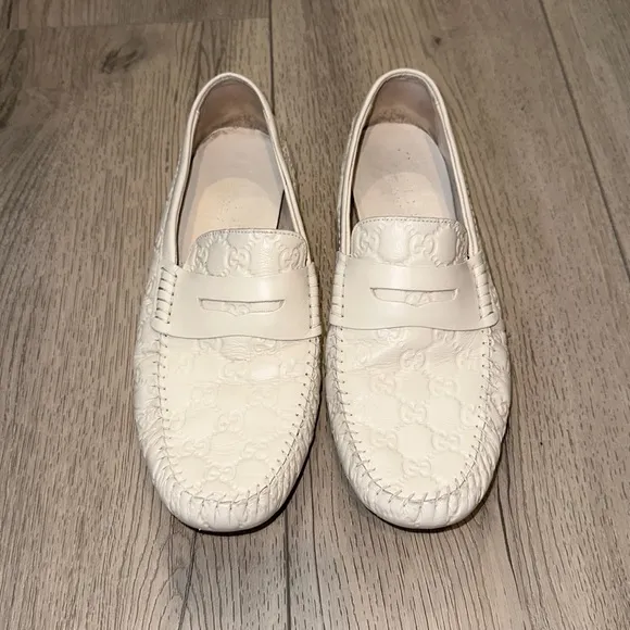 Gucci White Guccissima Leather Penny Loafers