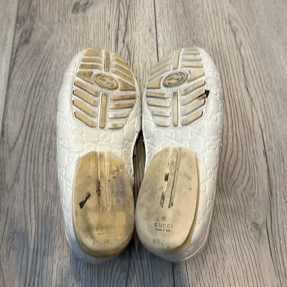 Gucci White Guccissima Leather Penny Loafers